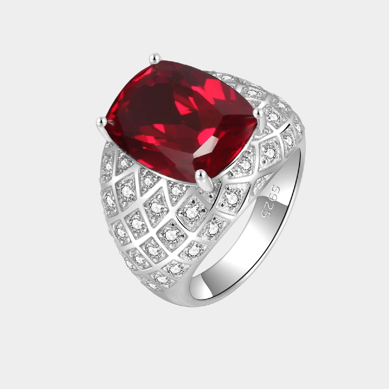 Silver Thick Plated White Gold Ruby Men's Ring 13ct