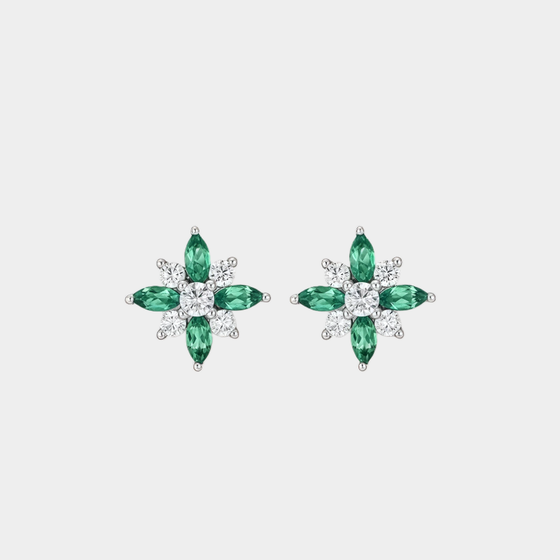 Emerald North Star Sparkling Diamond Stud Earrings S925 Silver Women's Style