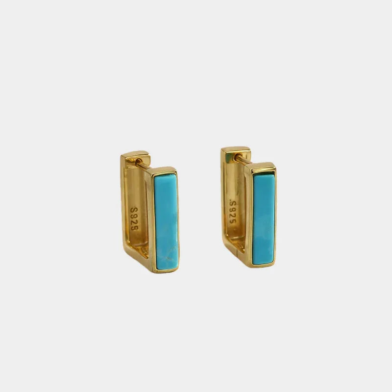 Turquoise Rectangular S925 Silver Plated 18K Gold Ear Cuffs - OOAKB
