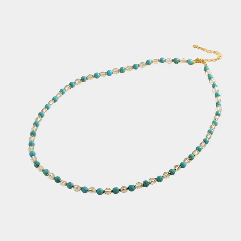 Natural Turquoise Round Bead Crystal Luxury Necklace - OOAKB