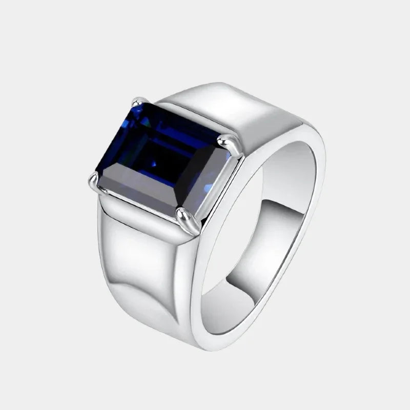 Silver Plated Gold Sapphire Men's Ring 8*10mm - OOAKB