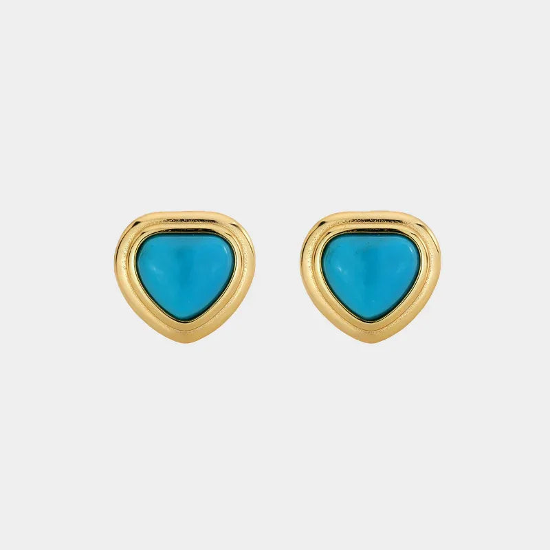 Natural Turquoise Heart-Shaped Luxury Earrings - OOAKB