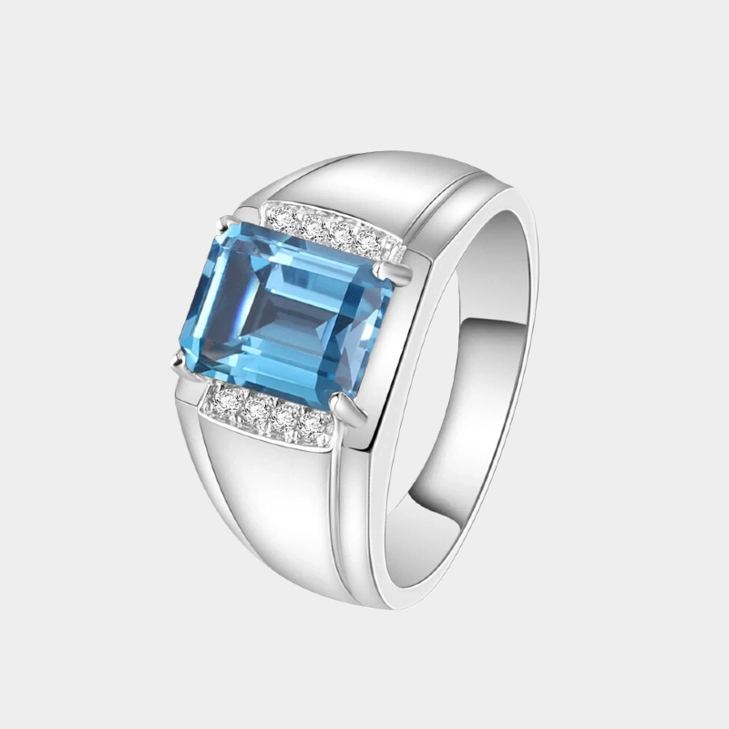 Silver Topaz Men's Ring Hollow Inlaid Zircons 4.3ct