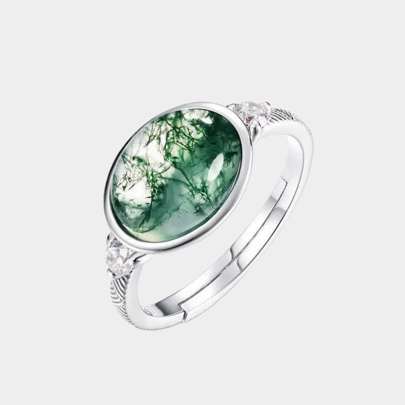 Oval Moss Agate Open Ring