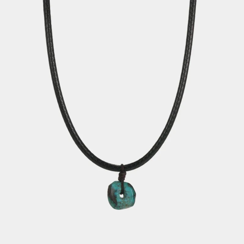 Black Cord Turquoise Pendant Necklace Unisex - OOAKB