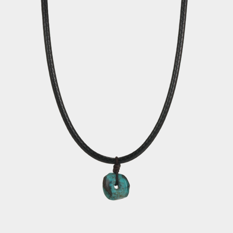 Black Cord Turquoise Pendant Necklace Unisex