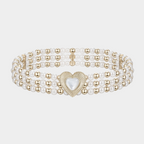 Retro Patchwork Heart-Shaped Pearl Elastic Bracelet