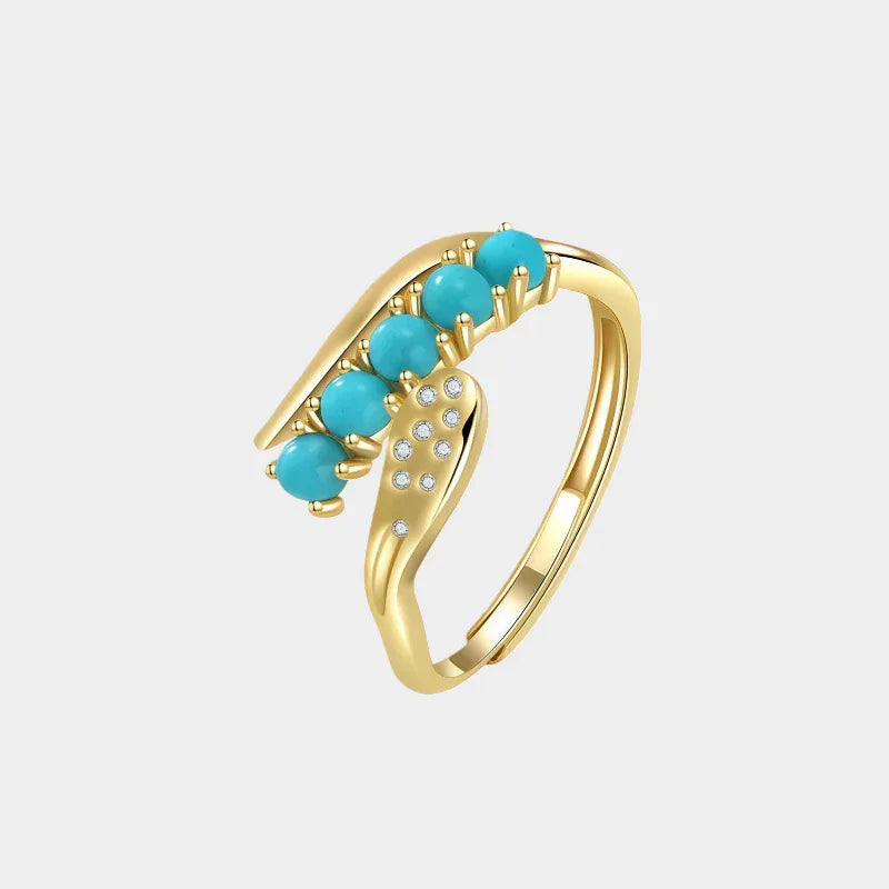 Natural Turquoise Bamboo Leaf Row Luxury Ring - OOAKB