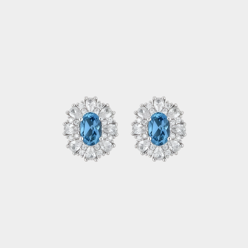 London Blue Topaz Full-Diamond Stud Earrings S925 Silver