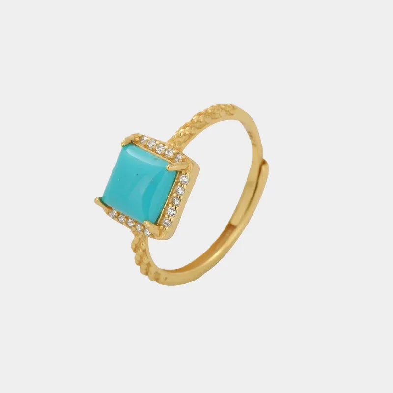 Turquoise Square S925 Silver Open Ring - OOAKB