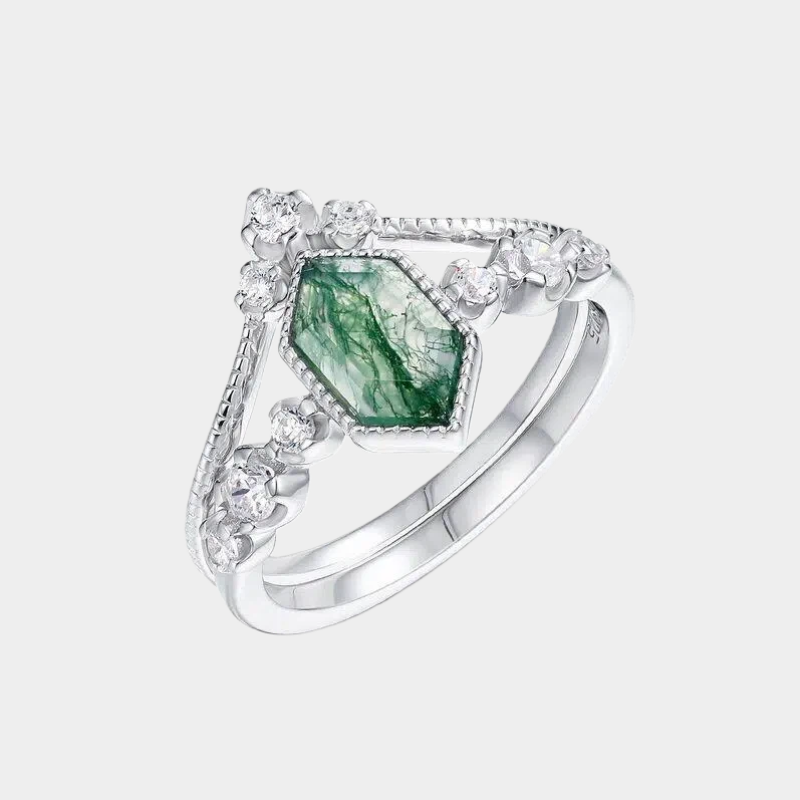 Geometric Moss Agate Stackable Ring