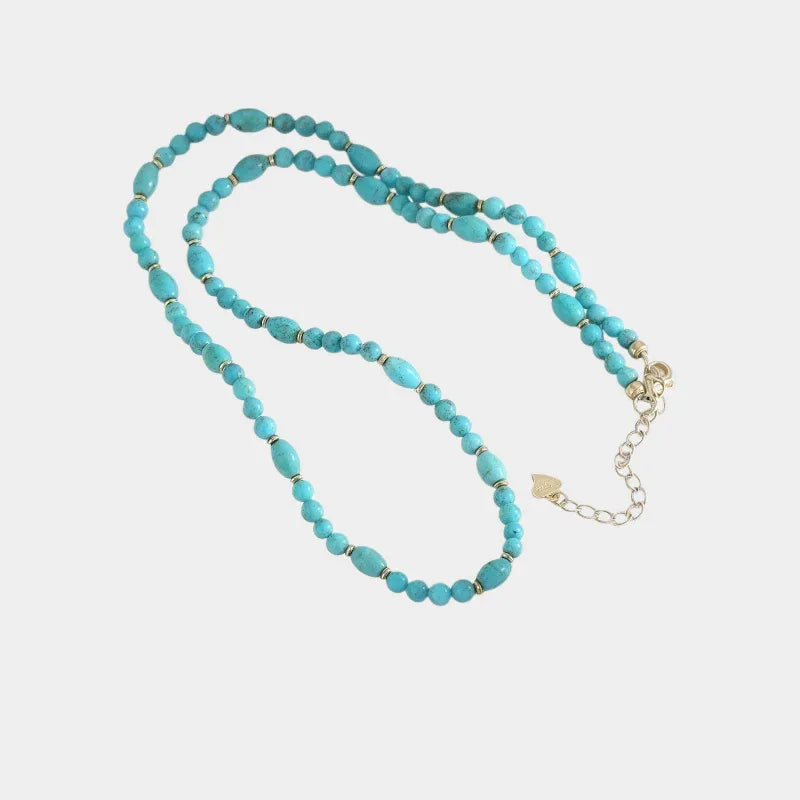 Natural Turquoise Round & Barrel Bead DIY Luxury Necklace - OOAKB
