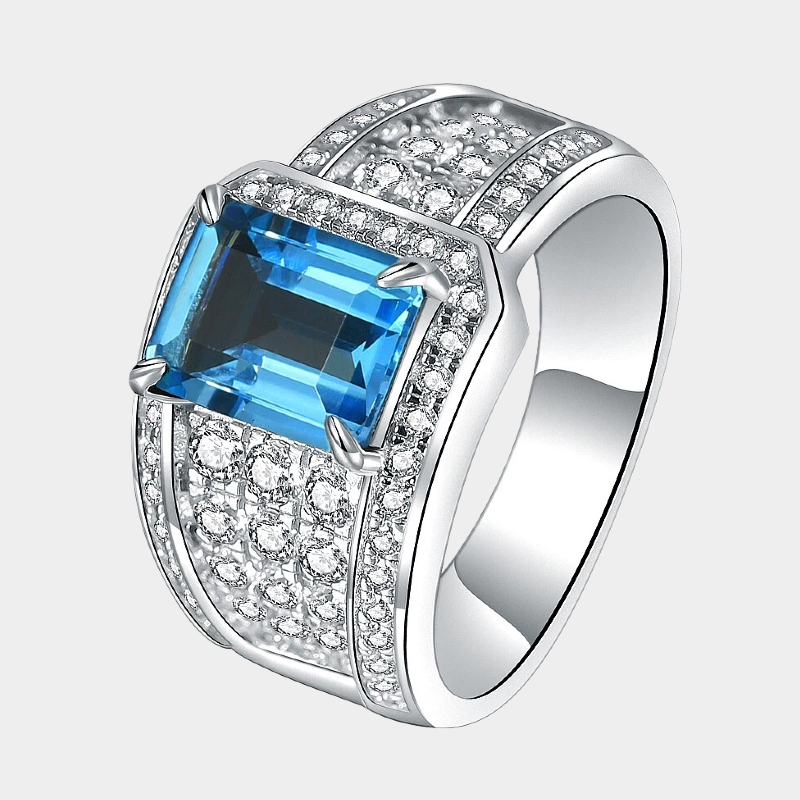 S925 Silver Topaz Men's Ring 2ct
