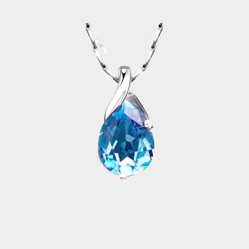 Sea Blue Topaz S925 Silver Teardrop Pendant Necklace