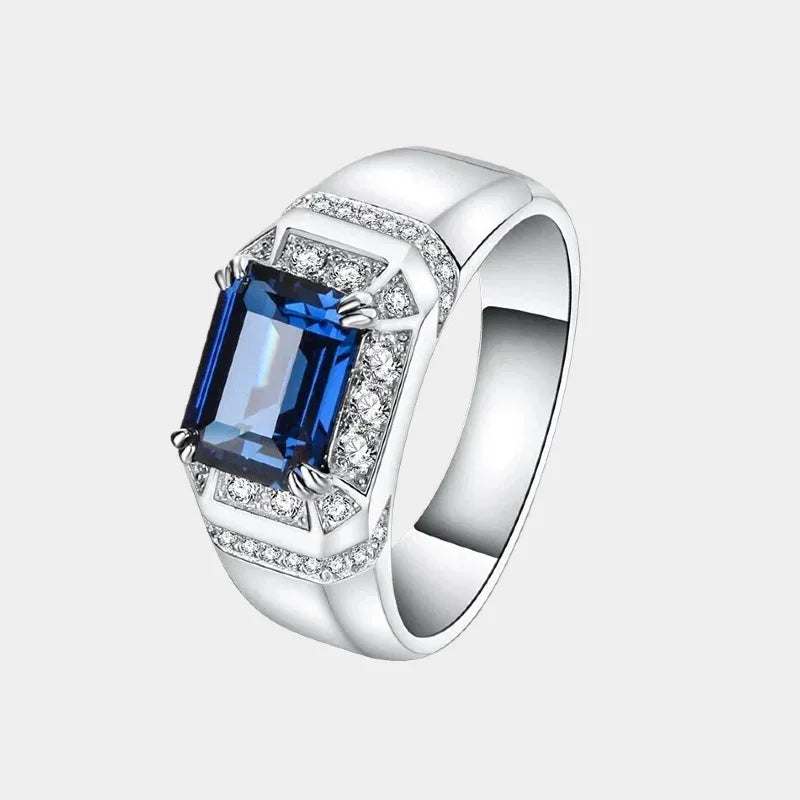Silver Plated Gold Sapphire Men's Single Ring 3.15ct - OOAKB