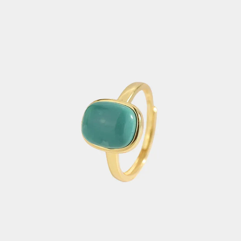 Turquoise Egg-Shaped S925 Silver Open Ring - OOAKB