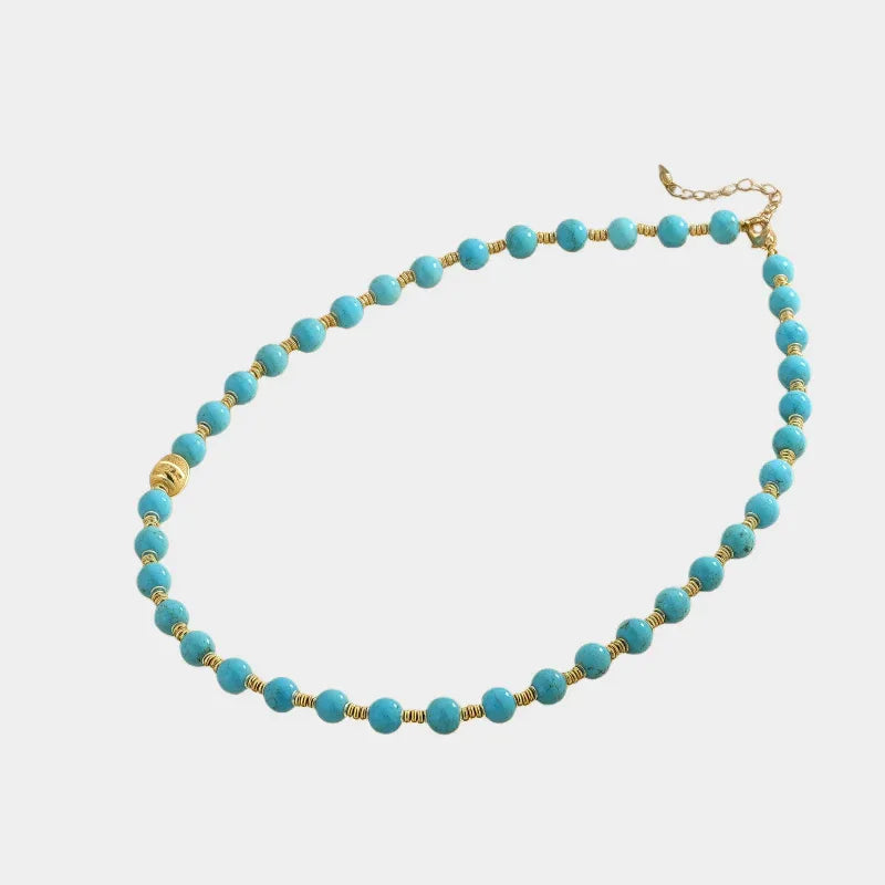 Natural Turquoise Round Bead DIY Luxury Necklace - OOAKB
