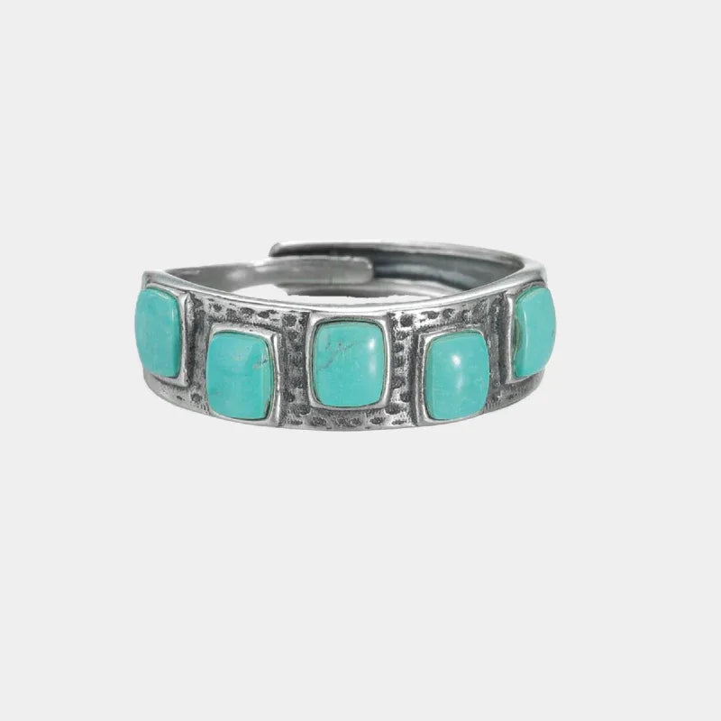 Antiqued Square Turquoise Band Ring - front view of square turquoise band ring