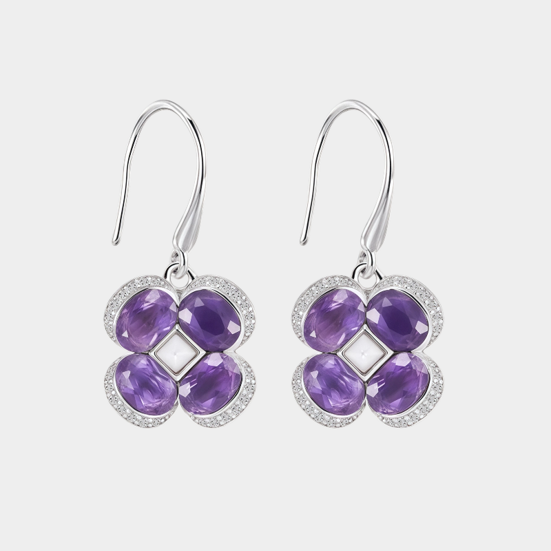 Lucky Clover Series Amethyst Four-Leaf Clover Earrings
