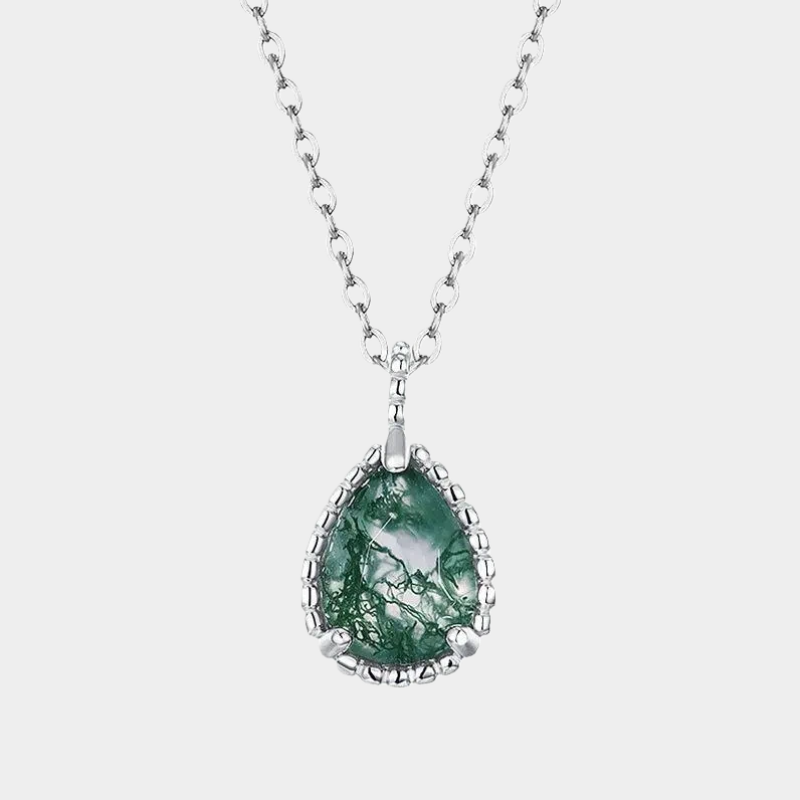 New Style Teardrop-Shaped Moss Agate Necklace