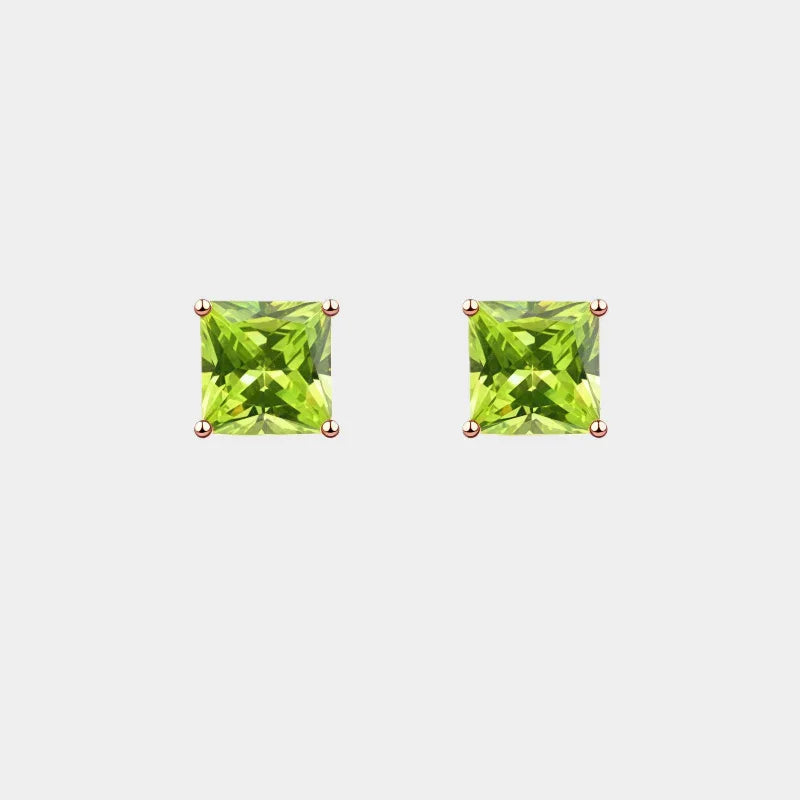 Natural Peridot Geometric Square Luxury Silver Earrings - OOAKB