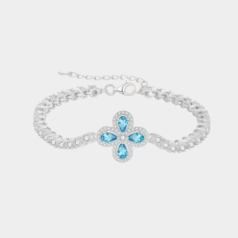 London Blue Topaz S925 Silver Four-Leaf Clover Bracelet