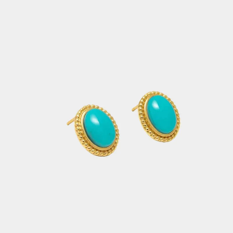 Natural Turquoise Egg-Shaped Earrings - OOAKB