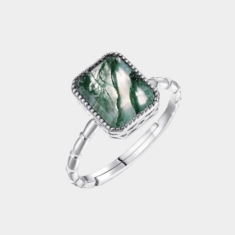 Geometric Moss Agate Open Ring