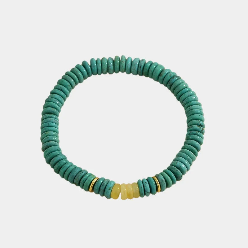 Natural Turquoise Abacus Bead & Beeswax Luxury Bracelet - OOAKB