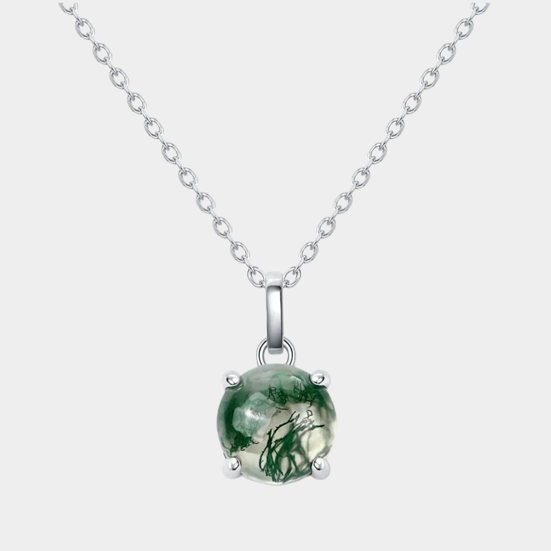 Minimalist and Unique Moss Agate Pendant Necklace
