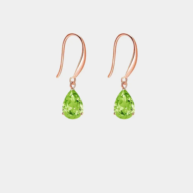 Natural Peridot Water Drop Ear Hooks - OOAKB