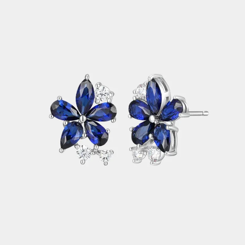 Sapphire S925 Silver Five-Petal Flower Earrings - OOAKB