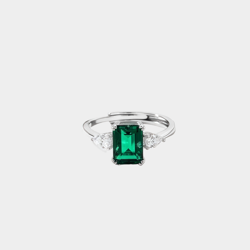 Emerald Princess Cut Adjustable Ring S925 Silver Women's Style