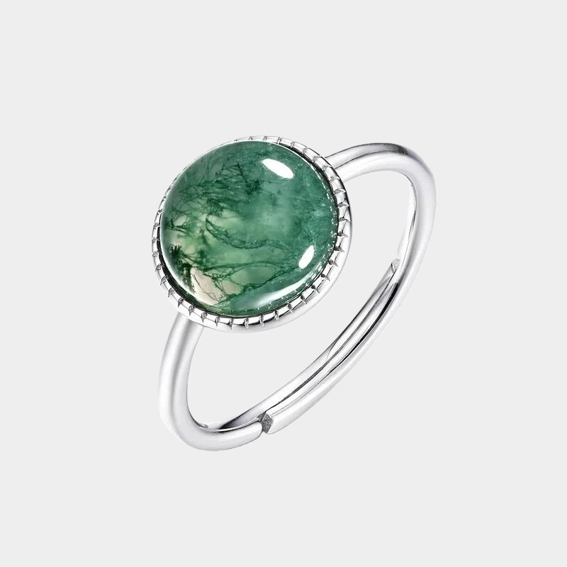 Round Moss Agate Open Ring