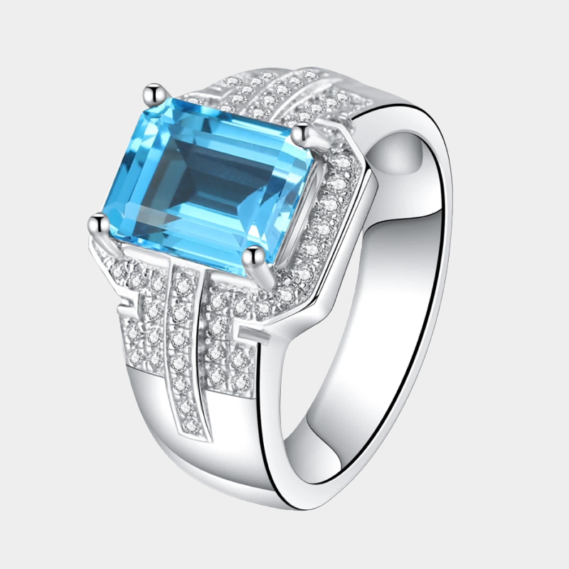 Silver Topaz Men's Ring 3.5ct 8*10mm