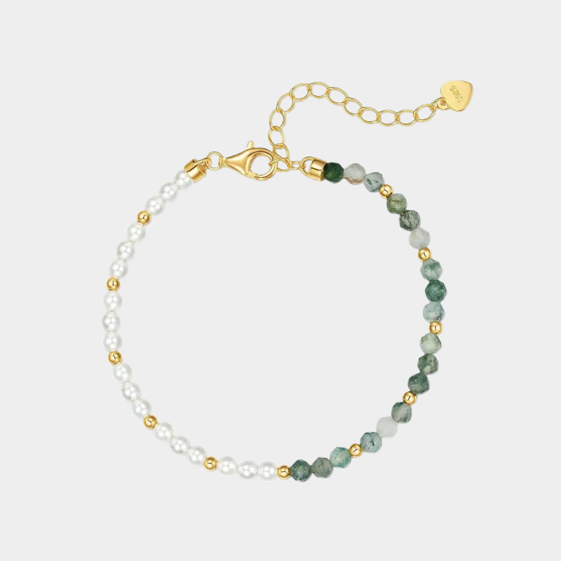 Moss Agate and Shell Pearl Bracelet