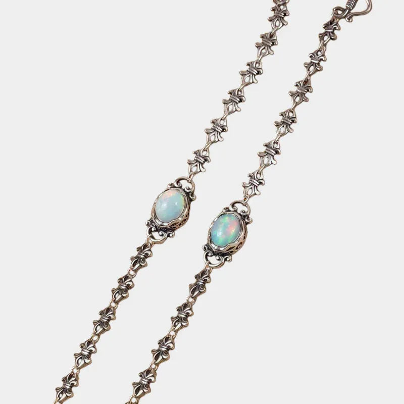 Natural Opal S925 Silver Vintage Bracelet - OOAKB