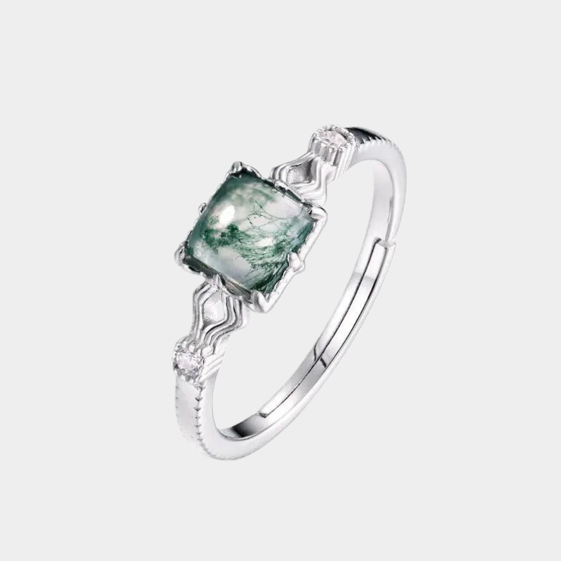 New Style Square Moss Agate Open Ring