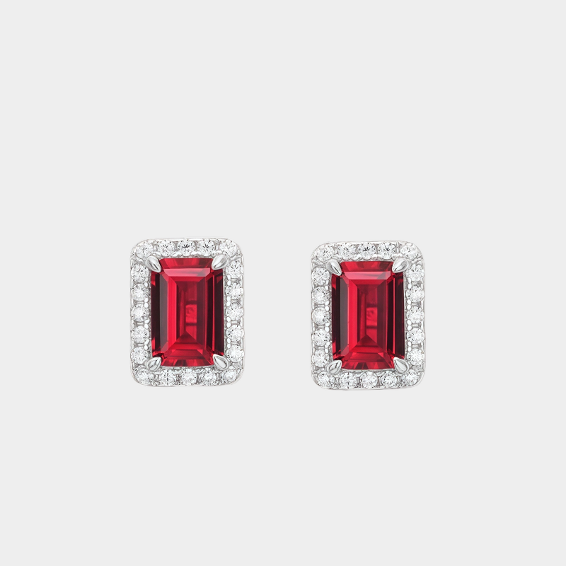 Pigeon Blood Ruby Small Square Sugar Light Luxury Earrings