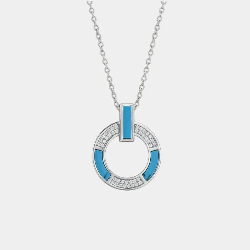 Turquoise Blue-White Contrast Circle Necklace Women's Style - OOAKB