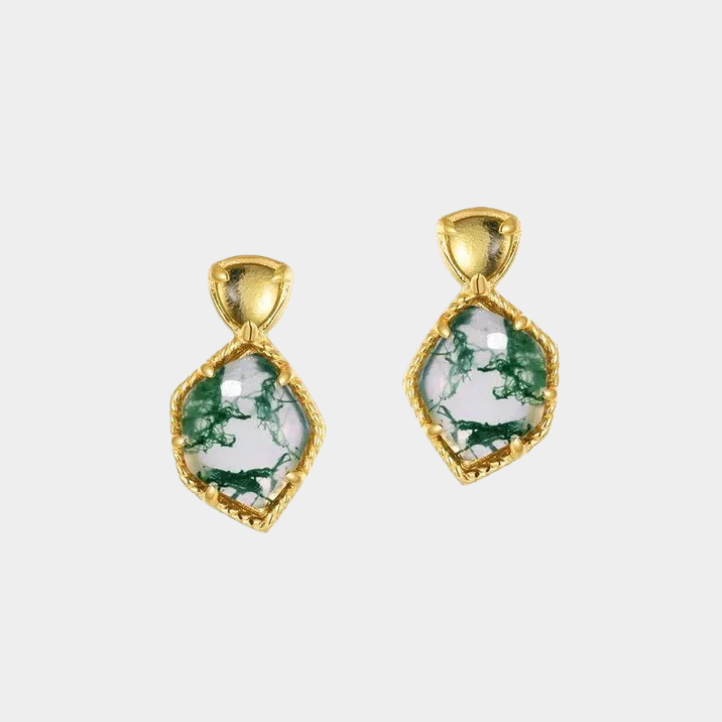 New Style Geometric Moss Agate Earrings