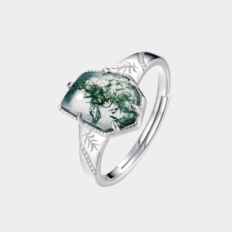 Geometric Moss Agate Open Ring
