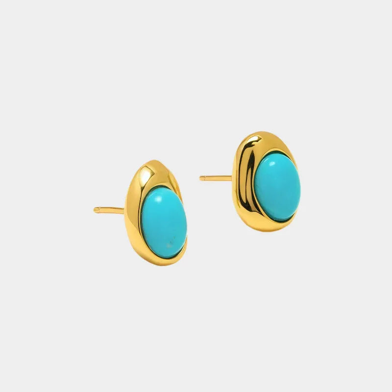 Natural Turquoise Egg-Shaped Luxury Earrings - OOAKB