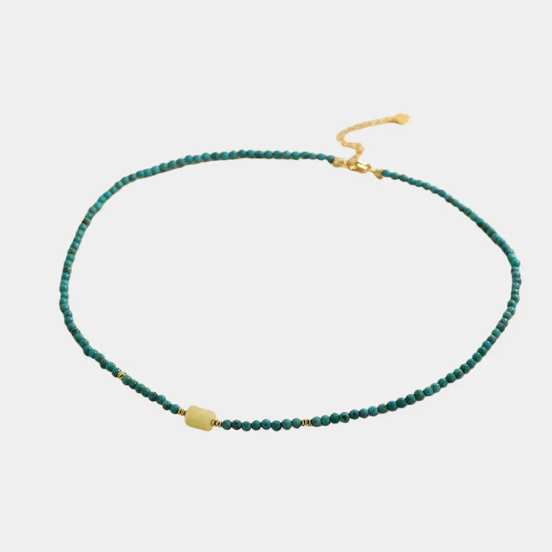 Turquoise Round Bead & Beeswax S925 Silver Necklace - OOAKB