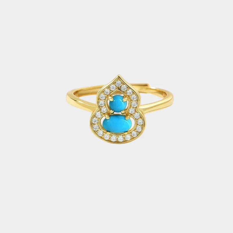 Turquoise Gourd Adjustable Ring Women's Style S925 Silver - OOAKB