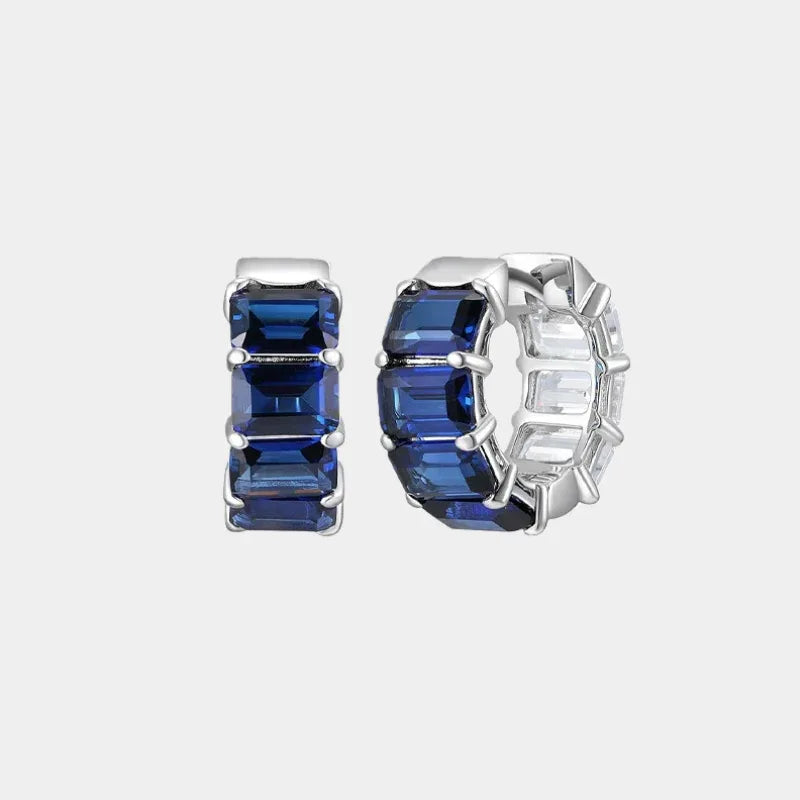 Sapphire S925 Silver Geometric Minimalist Hoop Earrings - OOAKB