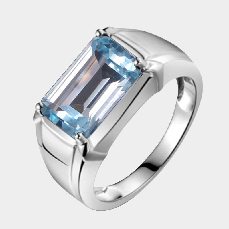 925 Sterling Silver Topaz Men's Ring 4.6ct