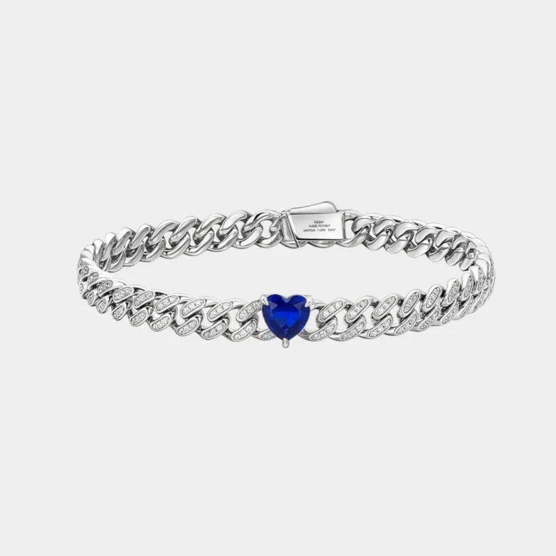 Heart Whisper Series Heart Sapphire Full-Diamond Cuban Link Bracelet - OOAKB