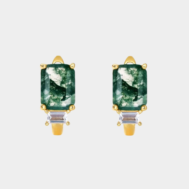Geometric Moss Agate Earrings
