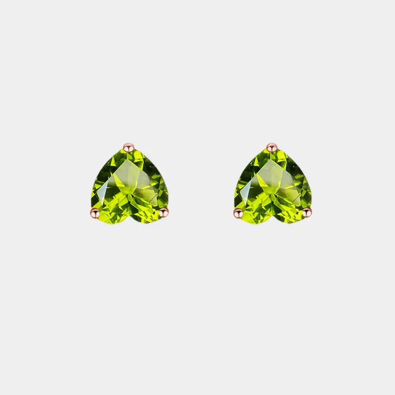 Natural Peridot Heart-Shaped Luxury Silver Earrings - OOAKB